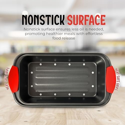 PERLLI Nonstick Meatloaf Pan with Drip Tray Insert – High-Carbon Steel