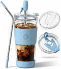 19 oz. Double Wall Glass Coffee Tumbler, To Go Travel Mug with Lid