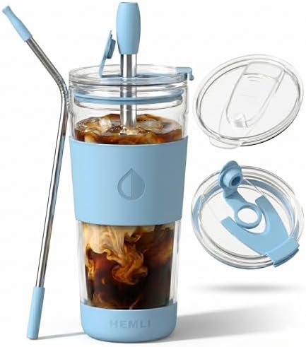 19 oz. Double Wall Glass Coffee Tumbler, To Go Travel Mug with Lid