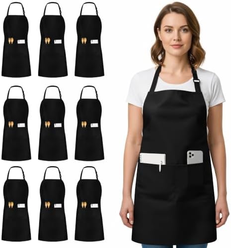 Utopia Kitchen Bib Aprons 10 Pack Adjustable With 2 Pockets 100%