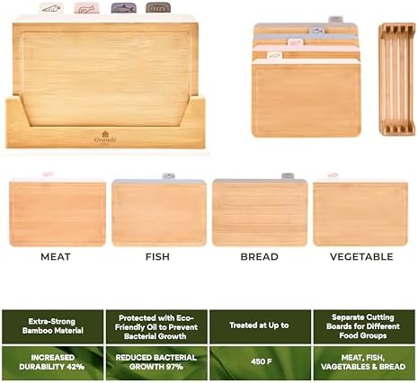 Wooden Cutting Boards for Kitchen – 5-Pcs Cutting Board Set with