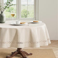 MIULEE Beige 60 Inch Round Linen Tablecloth with Decorative Cutouts
