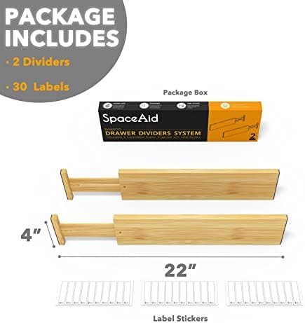 SpaceAid 4“ High Bamboo Deep Drawer Dividers with Labels, Kitchen