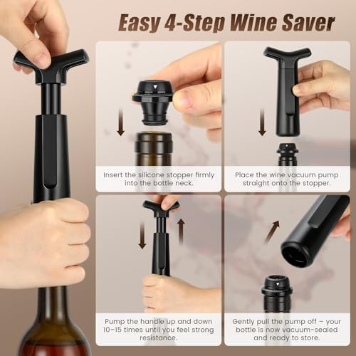 Wine Stopper, Wine Saver Vacuum Pump with 4 Reusable Stoppers, Wine