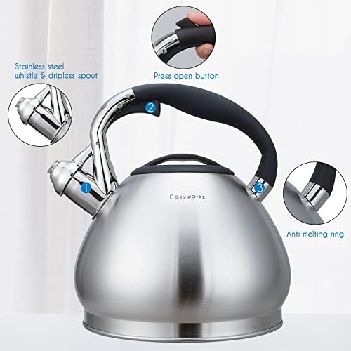Easyworkz Stainless Steel Whistling Tea Kettle, 2.4 Quart