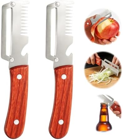 2-Pack 3-in-1 Vegetable Peelers for Kitchen with Wooden Handle
