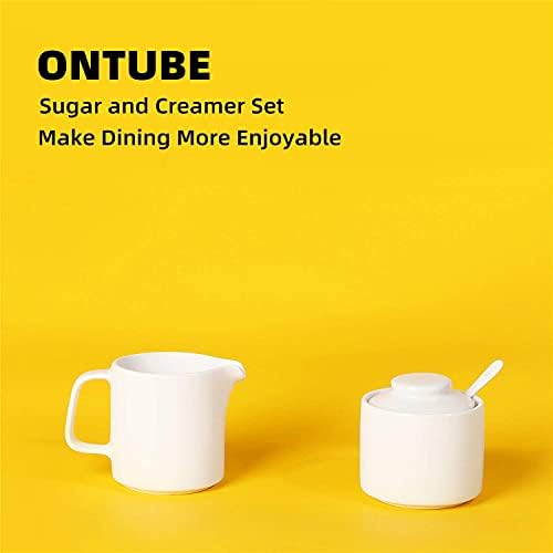 ONTUBE Porcelain Sugar and Creamer Set of 3,Ceramics Cream Pitcher