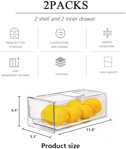 2 Pack Fruit Storage Containers with Strainer, Clear