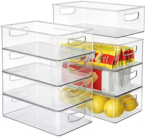 Heyuzb Set of 8 Clear Fridge Organizer Bins, Stackable Refrigerator