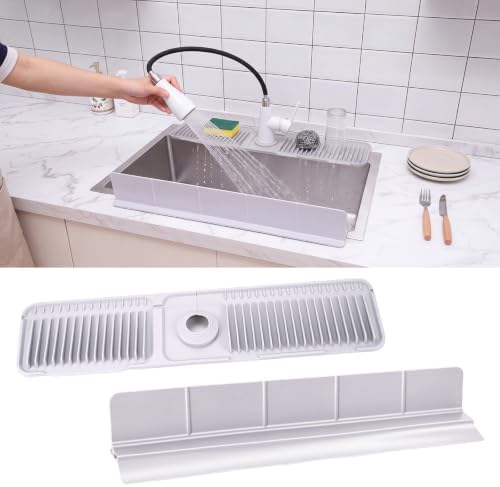 Mifoci 2 Pcs Kitchen Sink Splash Guard Set, 24 Inch Silicone Faucet