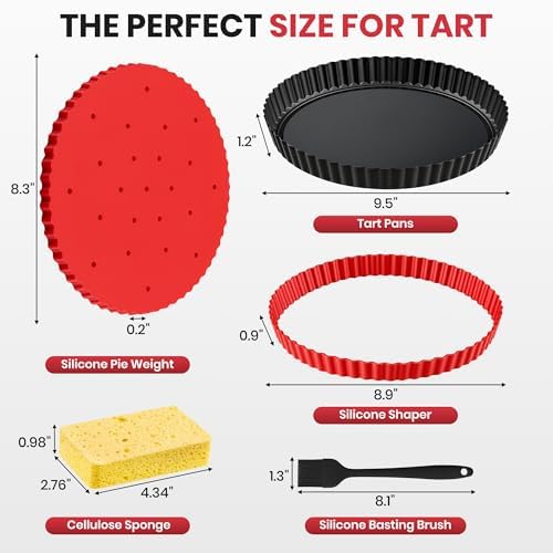Tart Pan 9 Inch Removable Bottom Set,Non-stick Fluted Quiche Pan Pie