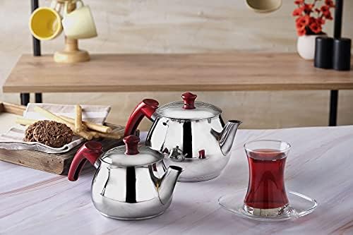 DESTALYA Stainless Steel Turkish Teapot Set with Strainer