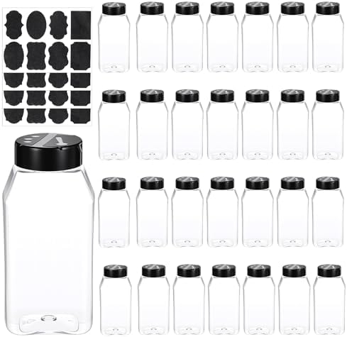 Molain 28 Pcs 16oz Plastic Spice Jars with Shaker Lids, Plastic Square