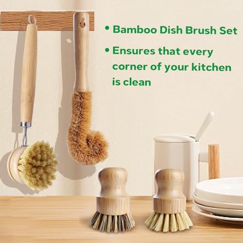 Bamboo Dish Brush Set, 5 Packs