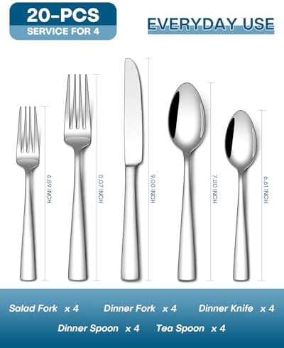Stapava 20 Piece Silverware Set, Food-Grade Stainless Steel Flatware