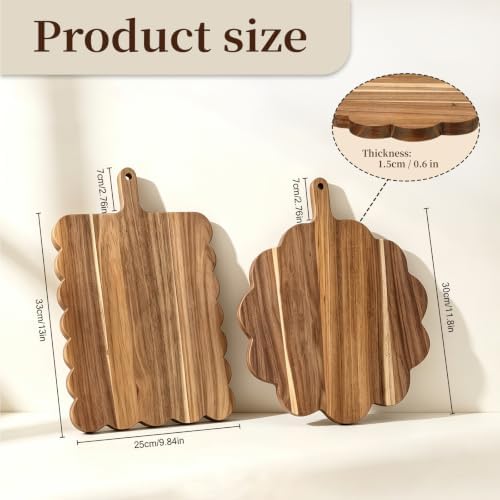 Acacia Wood Scalloped Cutting Boards Set of 2 - Decorative Wooden