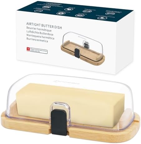 KITCHENDAO Bamboo One-handed Airtight Butter Dish with Lid for