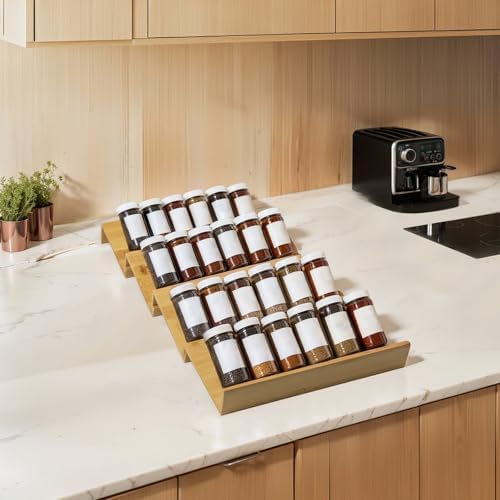WodGod Bamboo Spice Rack For Drawer,4Pcs Tier Stackable Seasoning