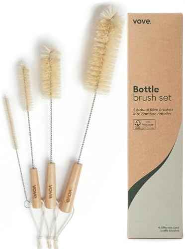 Vove Bottle Brush Set, 4 Natural Sisal Brushes, Bamboo Handles