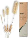 Vove Bottle Brush Set, 4 Natural Sisal Brushes, Bamboo Handles