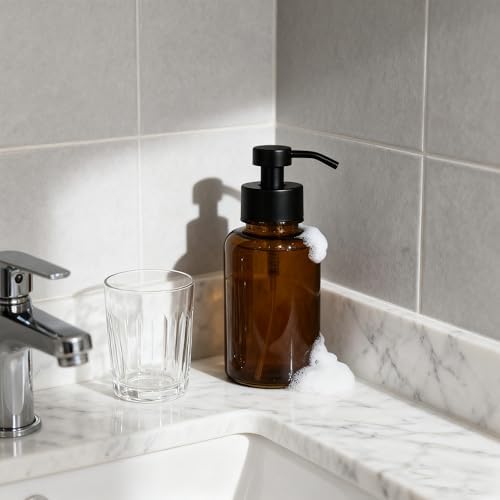 15 oz Glass Foam soap Dispenser with Black Rust-Proof Foam Pump
