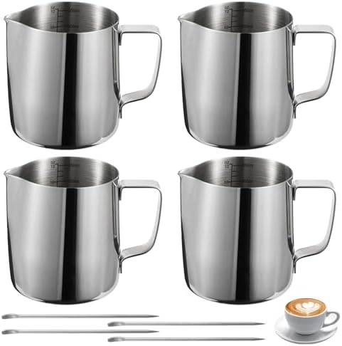 Homaisson 4 Pcs Milk Frothing Pitcher, 12 Oz Stainless Espresso