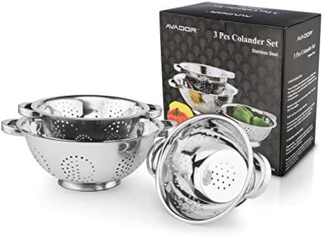 Avador Set of 3 Stainless Steel Colanders, Comes in 1.5 Quart 3qt