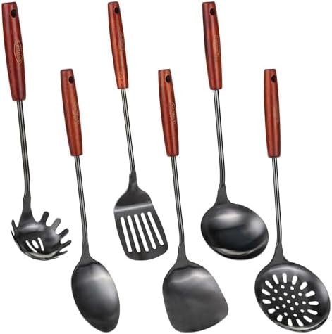 FJNATINH 304 Stainless Steel Kitchen Utensil Sets - 6 PCS Wok Spatula