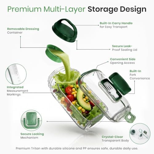 2026 Latest Salad Pod Portable Salad Jar with Leakproof Dressing