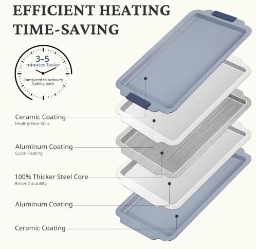 BRONYPRO Non Stick Ceramic Baking Sheet Pan Set of 3, Non Toxic Cookie