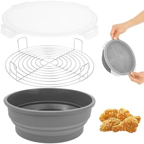 Collapsible Batter Bowl with Lid, Mess Free Breader Shaker Bowl