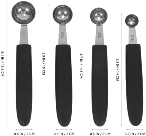 4pcs Stainless Steel Fruit Scoop Set with 4 Sizes Black Handles