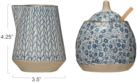 Creative Co-Op Hand-Painted Stoneware Sugar & Creamer