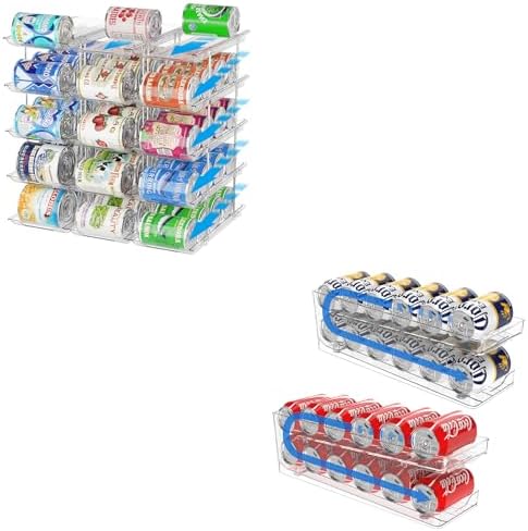 Can Organizer for Pantry Stackable AND Rolling Soda Can Dispenser for