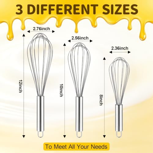 Ninsula 3 Pack Stainless Steel Whisk, 8" 10" 12" Thicken Heavy Duty