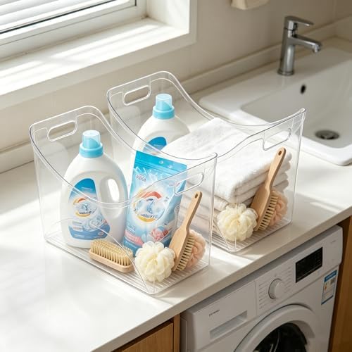 3 Pcs Freezer Organizer Bins with Handle 13"x6"x9" Tall Narrow Kitchen