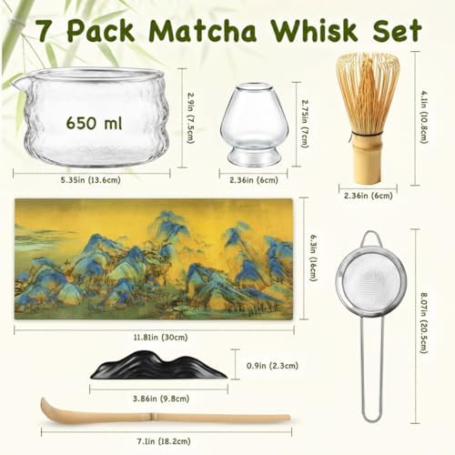 OUTXE Matcha Whisk Set, 7 PCS Matcha Kit for Ceremony, with Clear