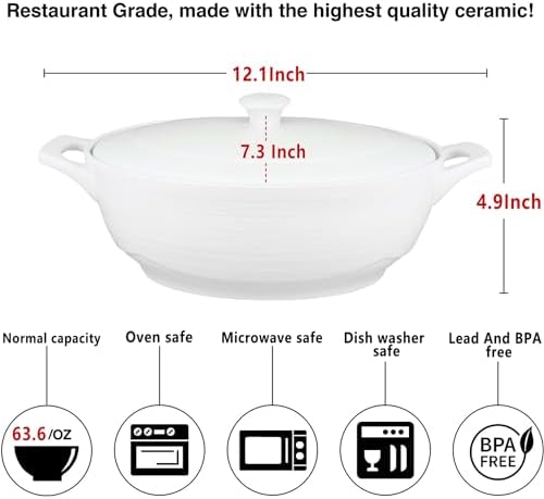 9" x 6.5" Oval Ceramic Casserole Dish with Lids