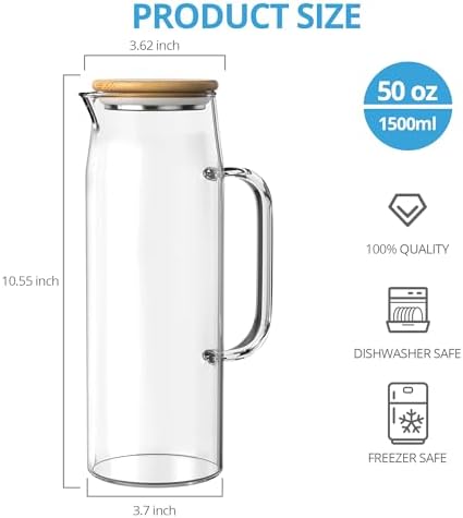 3 Sets Glass Pitcher with Lid, 50 oz / 1500 ml Water Carafe with