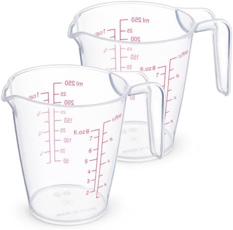 2Pcs Plastic Measuring Cups 1 Cup (250ml /8oz) Liquid Oil Measuring