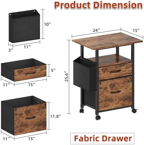 GYIIYUO 2 Drawer File Cabinet 24''W, Mobile Filing Cabinet, Printer
