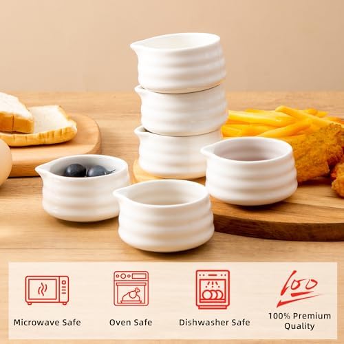 Ceramic Small Sauce Bowls with Spout, White, 3OZ, Set of 6