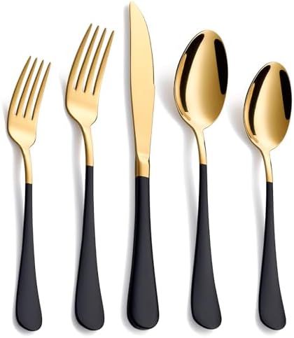 20-Piece Black & Gold Silverware Set, 18/0 Stainless Steel Colorful