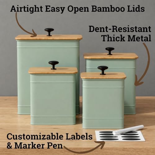 Kitchen Canisters for Countertop Set of 4 w/ Chalkboard Labels &