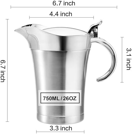 Gravy Boat Stainless Steel Double Insulated Sauce Jug with Hinged Lid