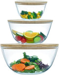 Glass Mixing Bowls with Bamboo Lids, 3 Packs Glass Bowls with Lids