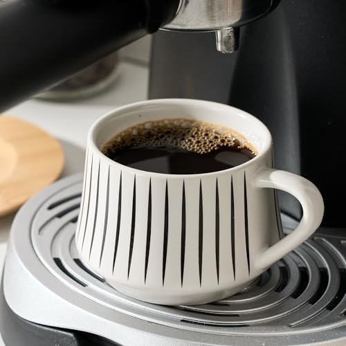 LUKA Ceramic Coffee Espresso Cups with Saucers Set with Metal Holder