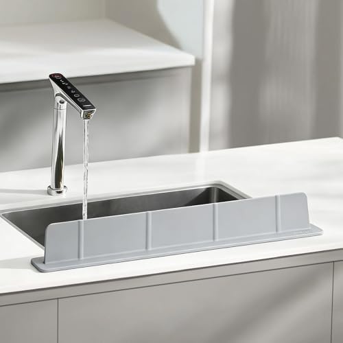 Silicone Sink Splash Guard with Strong Suction Cups, Grey, 20 in