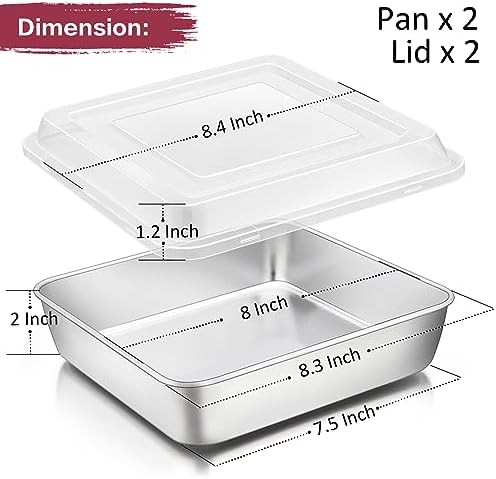 P&P CHEF 8” x 8” Baking Pan with Lid, Square Cake Pan with Lid, 4 Pcs
