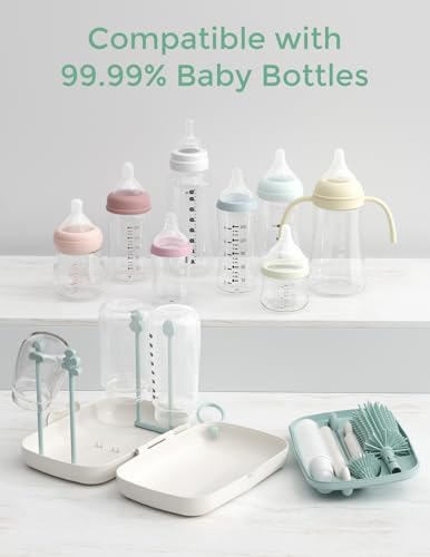Momcozy 7-in-1 Baby Bottle Brush Set with Drying Rack, Green
